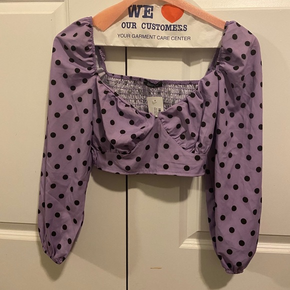 BRAND NEW Purple long sleeve polka dot blouse - Picture 1 of 3